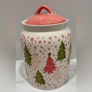 Potters Studio Christmas Tree Ceramic Canister Polka Dot Holiday Cookie Jar